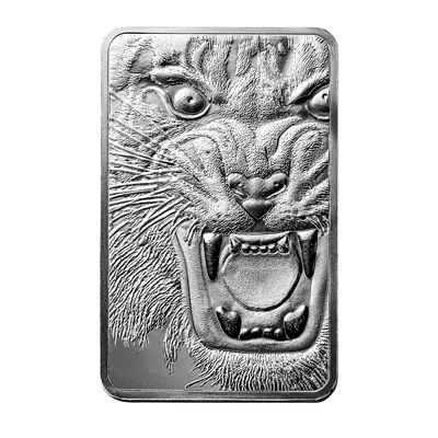 A picture of a 10 oz Silver Royal Bengal Tiger Bar